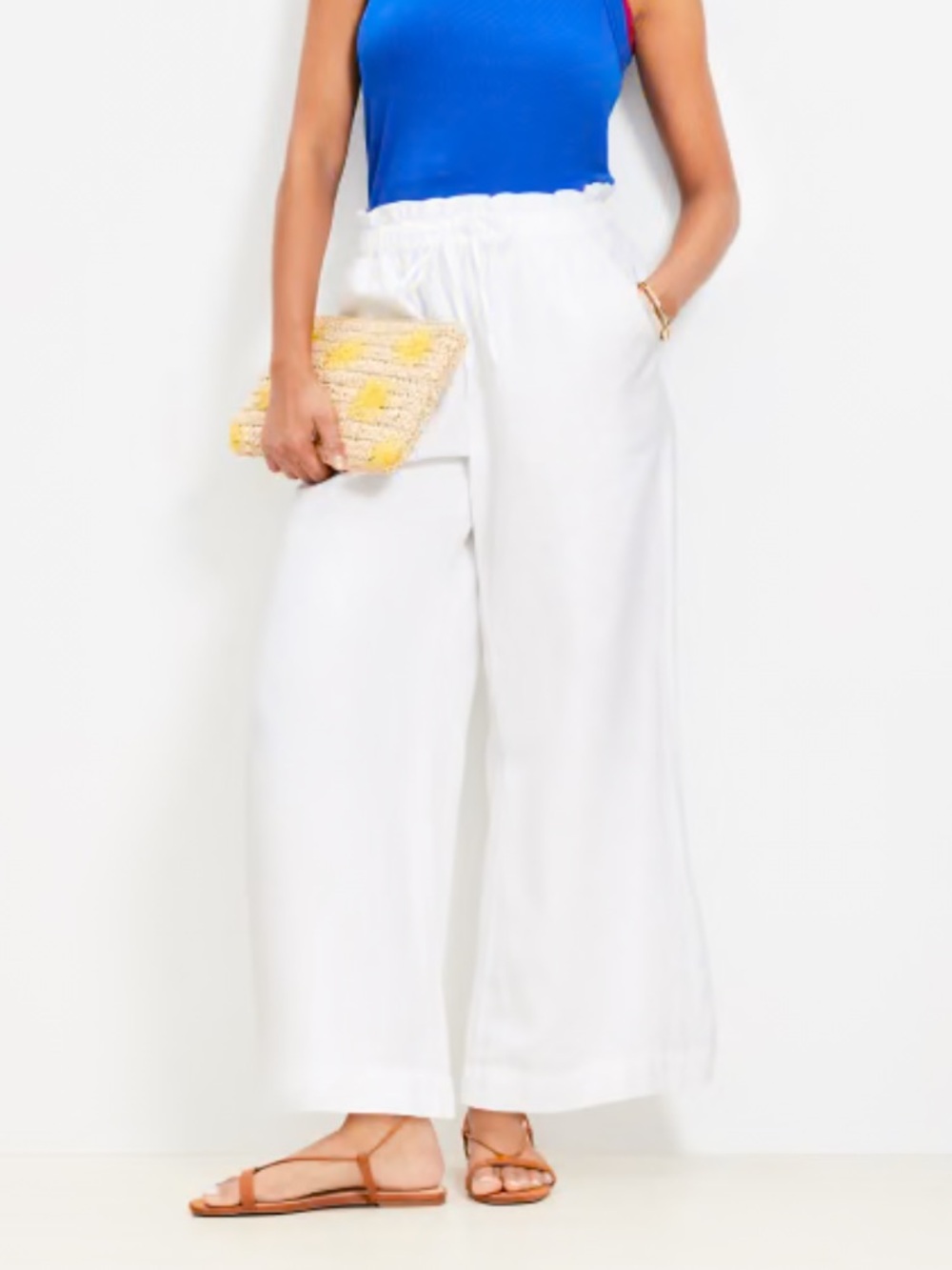 NEW Loft Breezy Wide Leg Ankle Pants Linen White XL Regular NWT